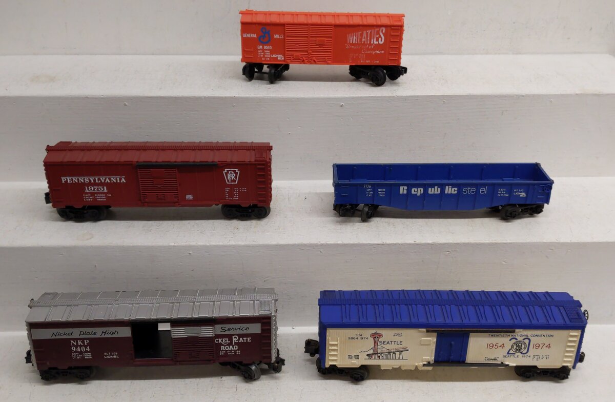 Lionel O Gauge Assorted Freight Cars: #9864 #6404 #19751 #9136 #9040 [5] VG