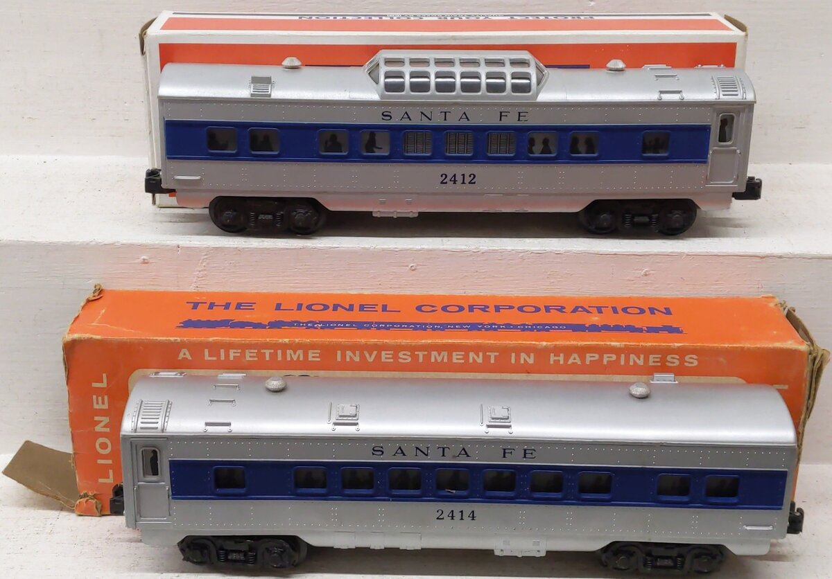 Lionel O Gauge Blue Striped Passengers Cars 2414, 2412 [2] VG