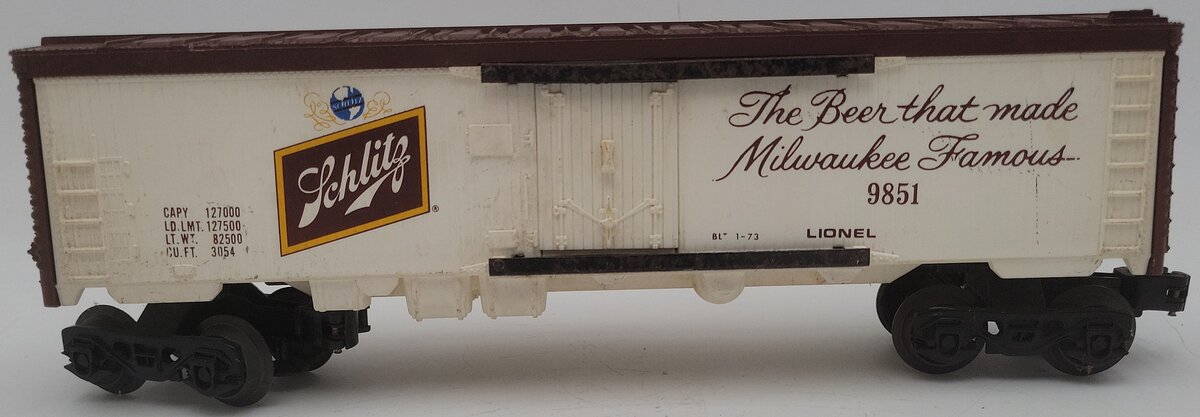 Lionel 6-9851 O Gauge Schlitz Billboard Reefer Car #9851