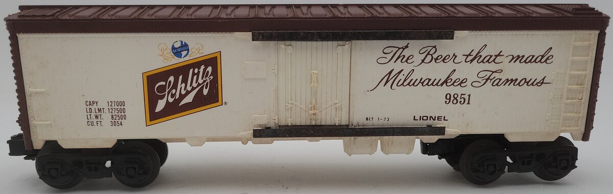 Lionel 6-9851 O Gauge Schlitz Billboard Reefer Car #9851