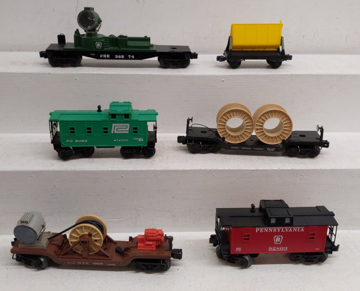 Lionel O Assorted Freight Cars [6] #92803, #9062, #36874, #16324, #16625, #9330 VG