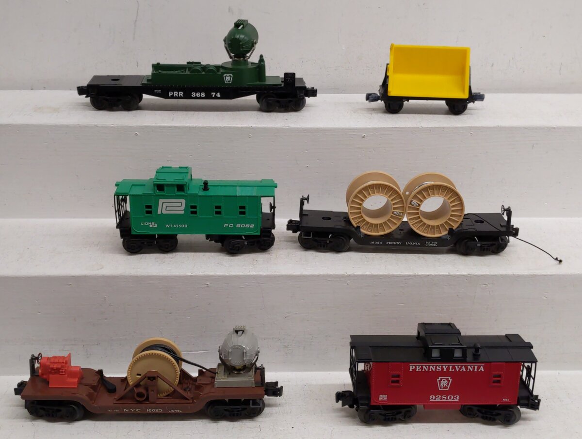 Lionel O Assorted Freight Cars [6] #92803, #9062, #36874, #16324, #16625, #9330 VG