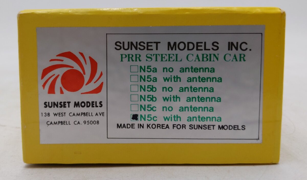 Sunset Models N5C HO Scale Brass PRR N5c Steel Cabin Car w/ Antenna (Painted) VG/Box