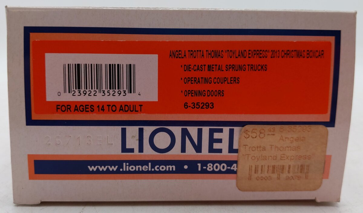 Lionel 6-35293 O Angela Trotta Thomas Toyland Express Christmas Boxcar EX/Box