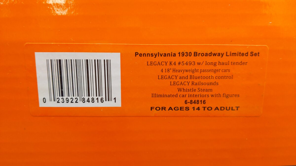 Lionel 6-84816 1930 PRR Broadway Limited O Gauge Steam Train Set with Bluetooth EX/Box