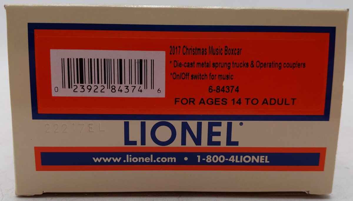 Lionel 6-84374 O Gauge 2017 Christmas Music Boxcar EX/Box