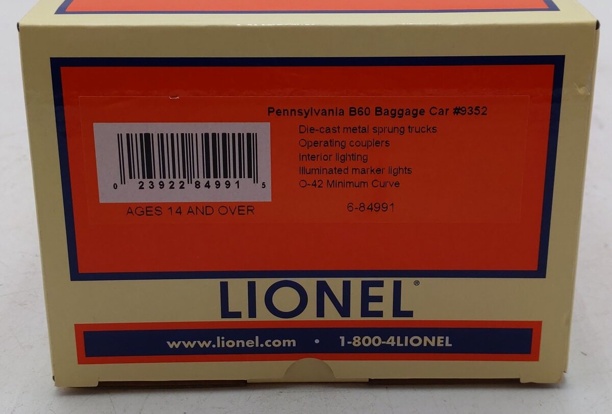 Lionel 6-84991 O Gauge Pennsylvania Railroad B60 Baggage Car #9352 EX/Box