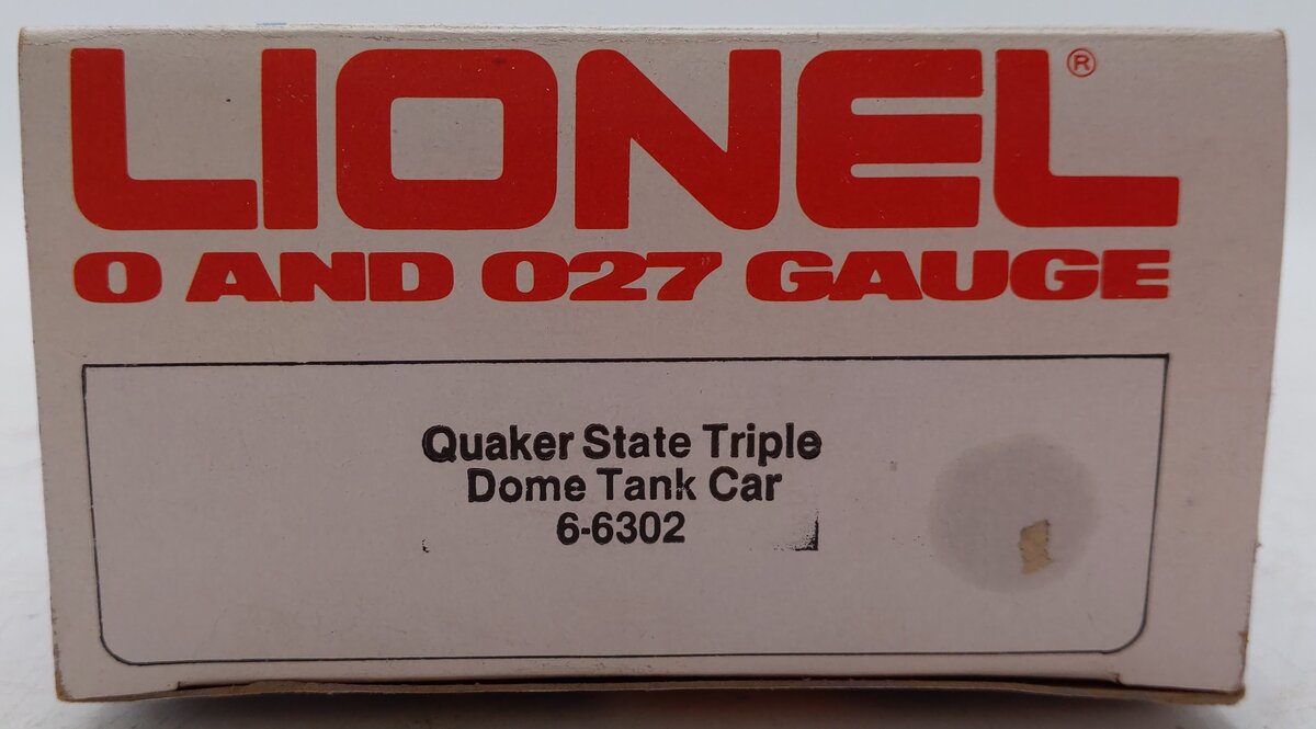 Lionel 6-6302 O Gauge Quaker State Triple Dome Tank Car EX/Box
