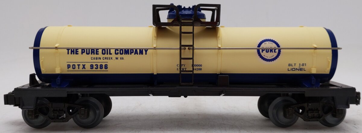 Lionel 6-9386 O Gauge Pure Oil Single Dome Tank Car EX/Box