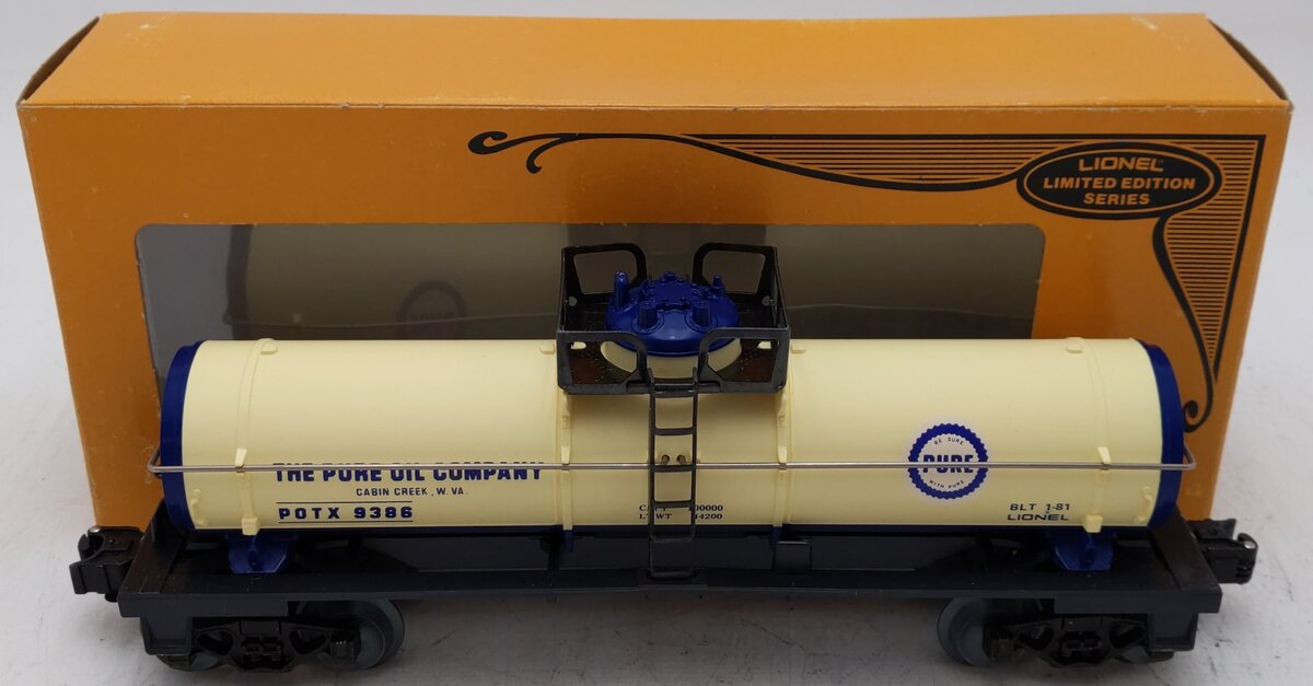 Lionel 6-9386 O Gauge Pure Oil Single Dome Tank Car EX/Box