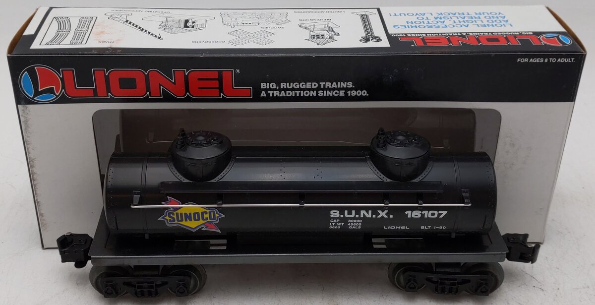 Lionel 6-16107 O Gauge Sunoco Black Double Dome Tank Car #16107 EX/Box