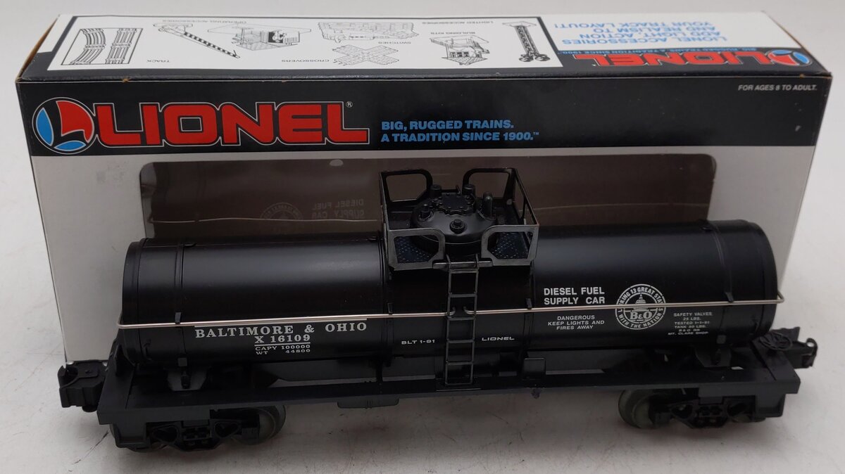 Lionel 6-16109 O Gauge Baltimore & Ohio Black Single Dome Tank Car #16109 EX/Box