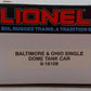 Lionel 6-16109 O Gauge Baltimore & Ohio Black Single Dome Tank Car #16109 EX/Box