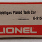 Lionel 6-9156 O Gauge Mobilgas Plated Single Dome Tank Car EX/Box