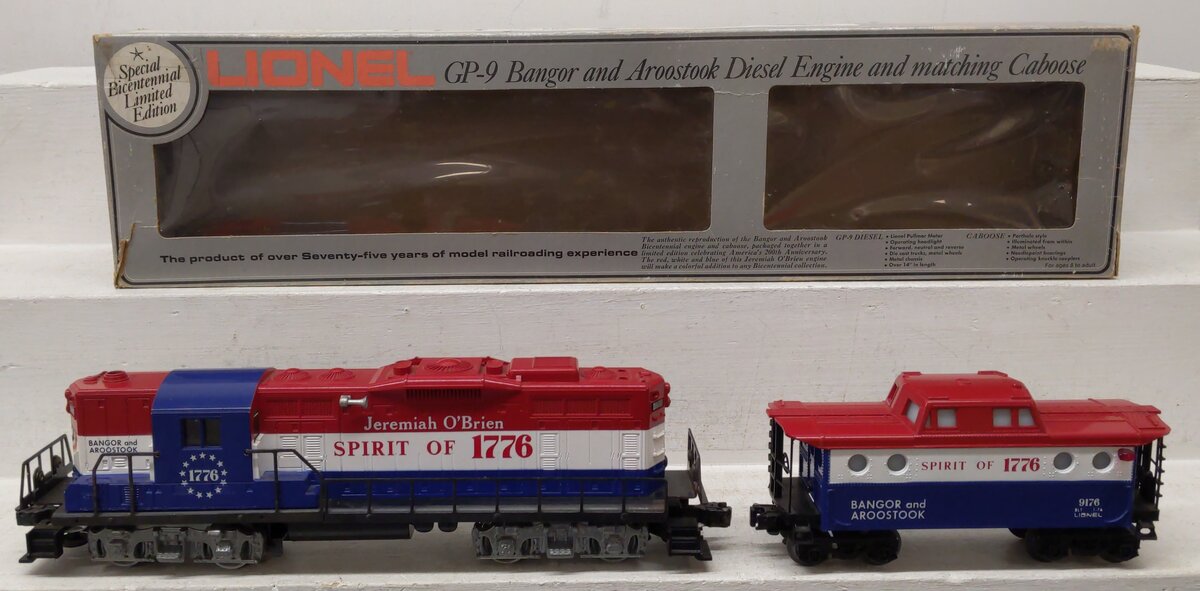 Lionel 6-8665 O Gauge BAR Jeremiah O' Brien GP-9 Diesel Locomotive & Caboose VG/Box