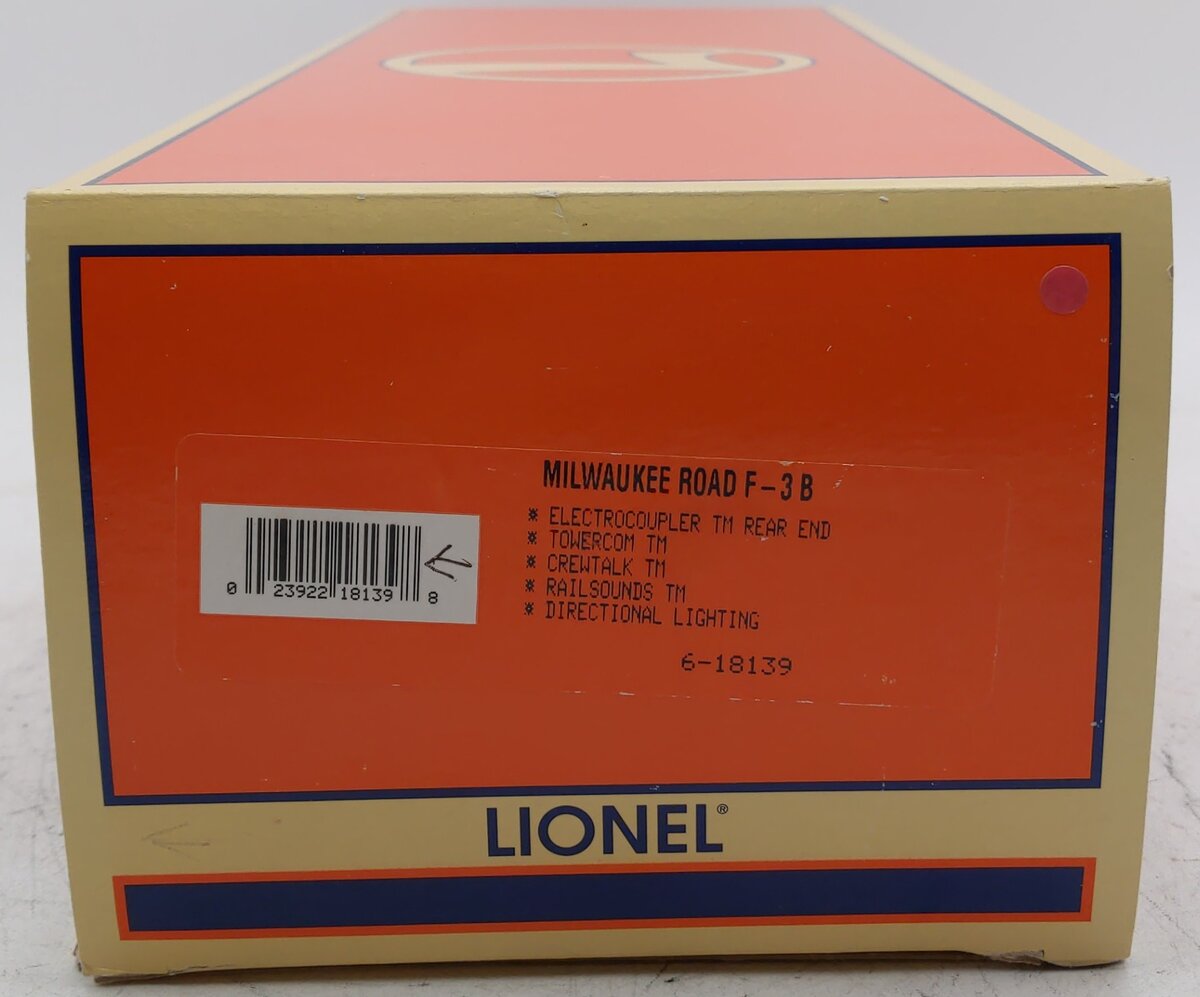 Lionel 6-18139 O Gauge Milwaukee Road F3 B Unit Non-Powered Diesel Locomotive EX/Box
