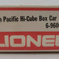 Lionel 6-9606 O Gauge Union Pacific Hi-Cube Boxcar LN/Box