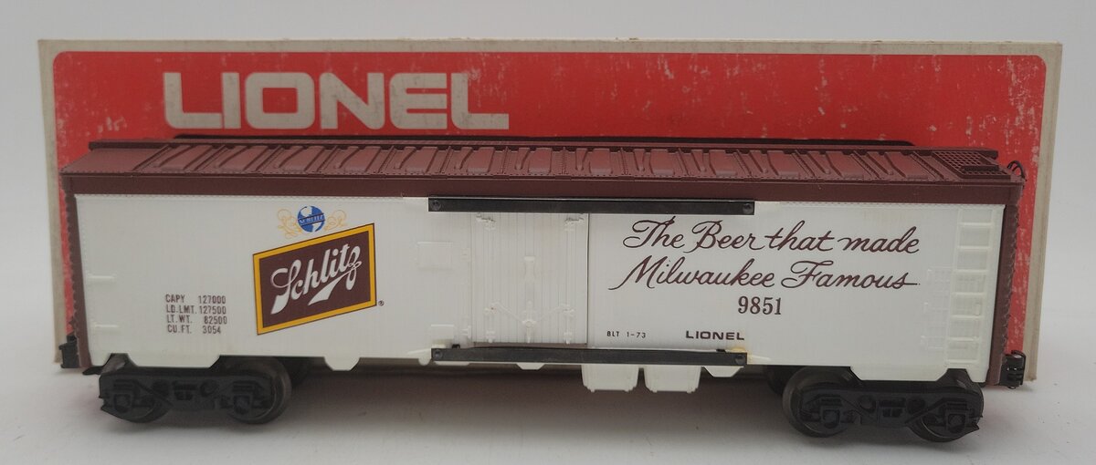 Lionel 6-9851 O Gauge Schlitz Billboard Reefer Car #9851 EX/Box