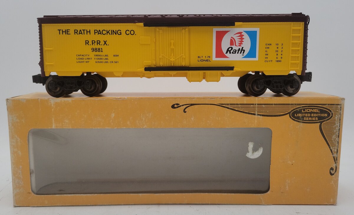 Lionel 6-9881 O Gauge Rath Packing Refrigerator Car EX/Box