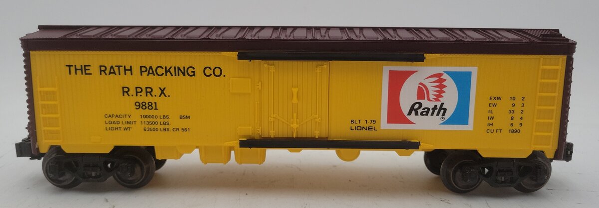 Lionel 6-9881 O Gauge Rath Packing Refrigerator Car EX/Box