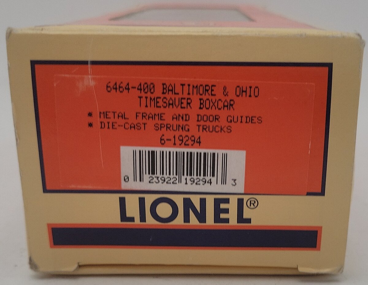 Lionel 6-19294 O Gauge Baltimore & Ohio Timesaver Boxcar # 6464-400 EX/Box