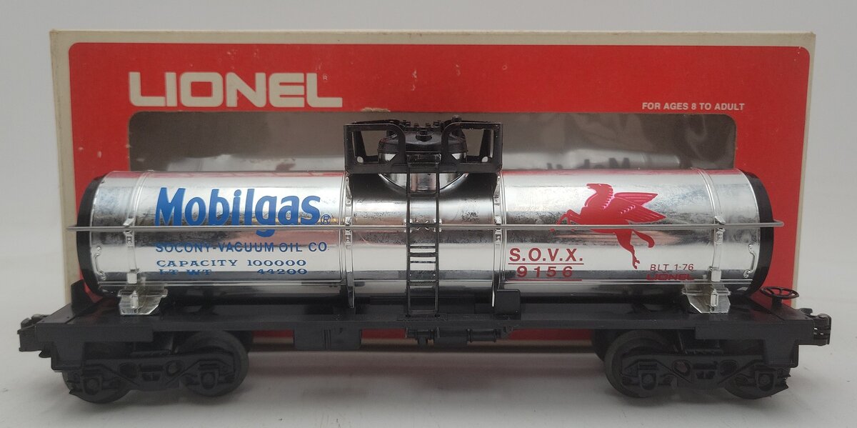 Lionel 6-9156 O Gauge Mobilgas Plated Single Dome Tank Car VG/Box