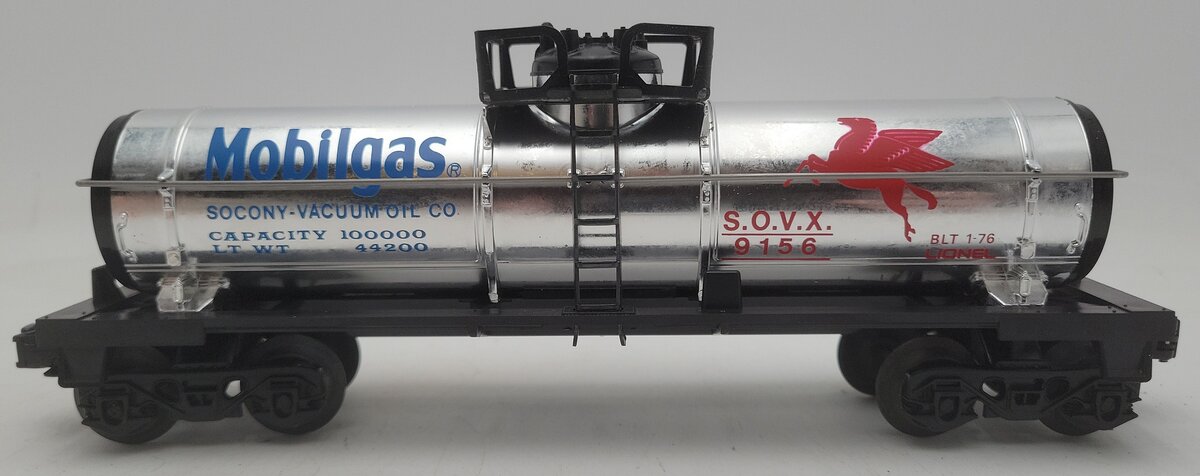 Lionel 6-9156 O Gauge Mobilgas Plated Single Dome Tank Car VG/Box