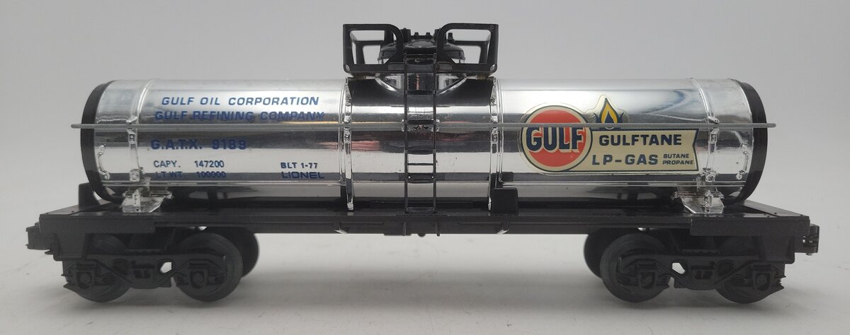 Lionel 6-9189 O Gauge Gulf Chrome Single Dome Tank Car VG