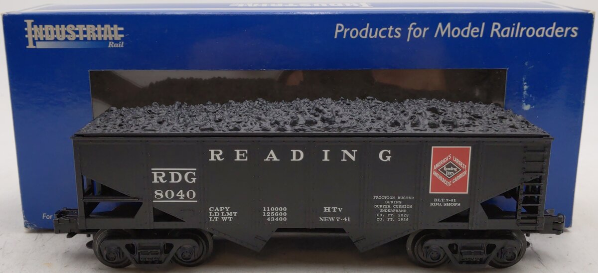 Industrial Rail 4007 O Gauge Reading 2-Bay Hopper #8040 w/ Coal Load LN/Box