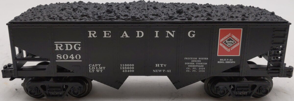 Industrial Rail 4007 O Gauge Reading 2-Bay Hopper #8040 w/ Coal Load LN/Box