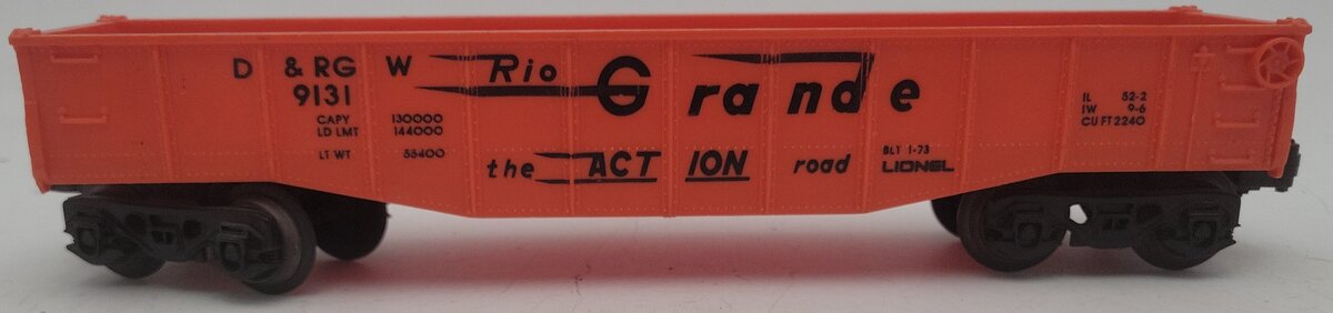 Lionel 6-9131 O Gauge Denver and Rio Grande Western Long Gondola (Orange) VG