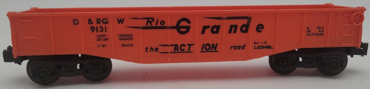 Lionel 6-9131 O Gauge Denver and Rio Grande Western Long Gondola (Orange) VG