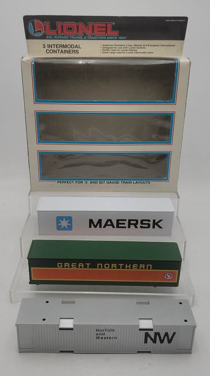 Lionel 6-12805 O and 027 Evergreen/Maersk/APL Intermodal Containers (Set of 3) EX/Box