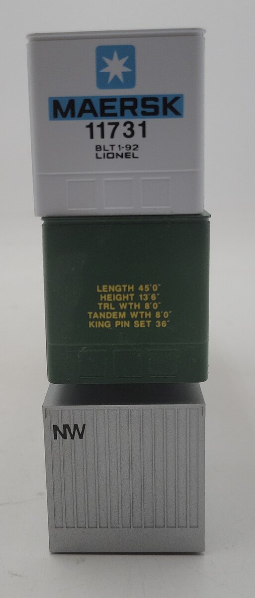 Lionel 6-12805 O and 027 Evergreen/Maersk/APL Intermodal Containers (Set of 3) EX/Box