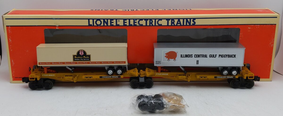 Lionel 6-19416 O Gauge Illinois Central TTUX Flatcar w/ Trailers LN/Box