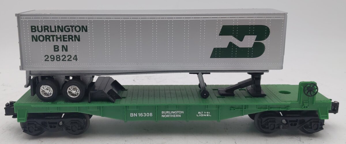 Lionel 6-16308 O Gauge Burlington Northern Flatcar w/Trailer #298224 EX/Box
