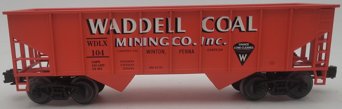 Weaver U1151L O Gauge Waddell Coal 2-Bay Ribbed Coal Car #104 (3 Rail) EX/Box