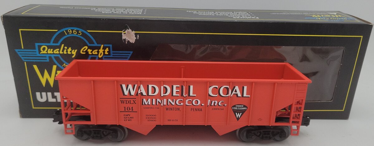 Weaver U1151L O Gauge Waddell Coal 2-Bay Ribbed Coal Car #104 (3 Rail) EX/Box
