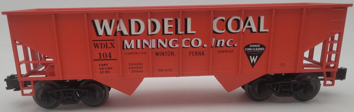 Weaver U1151L O Gauge Waddell Coal 2-Bay Ribbed Coal Car #104 (3 Rail) EX/Box