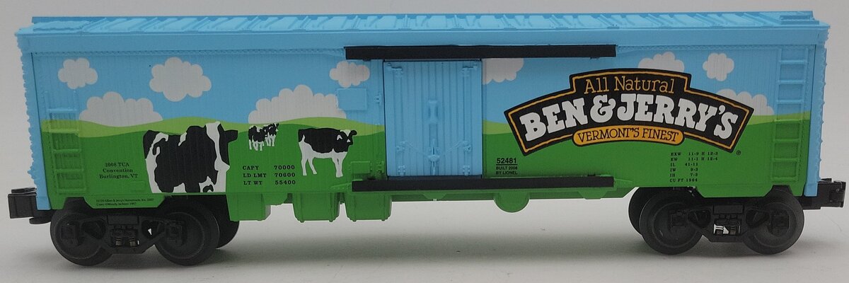 Lionel 6-52481 O Gauge 2008 TCA Convention Ben and Jerry's Refrigerator Car EX/Box