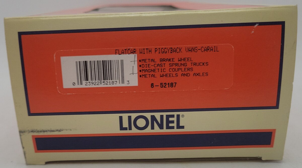Lionel 6-52187 O Gauge Madison Hardware Flatcar w/ Piggyback Vans EX/Box