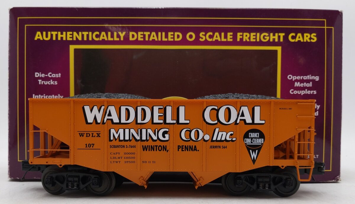 MTH 20-97200 O Waddell Coal MTHRRC 2007 Fish Belly Hopper Car w/Load #107 EX/Box