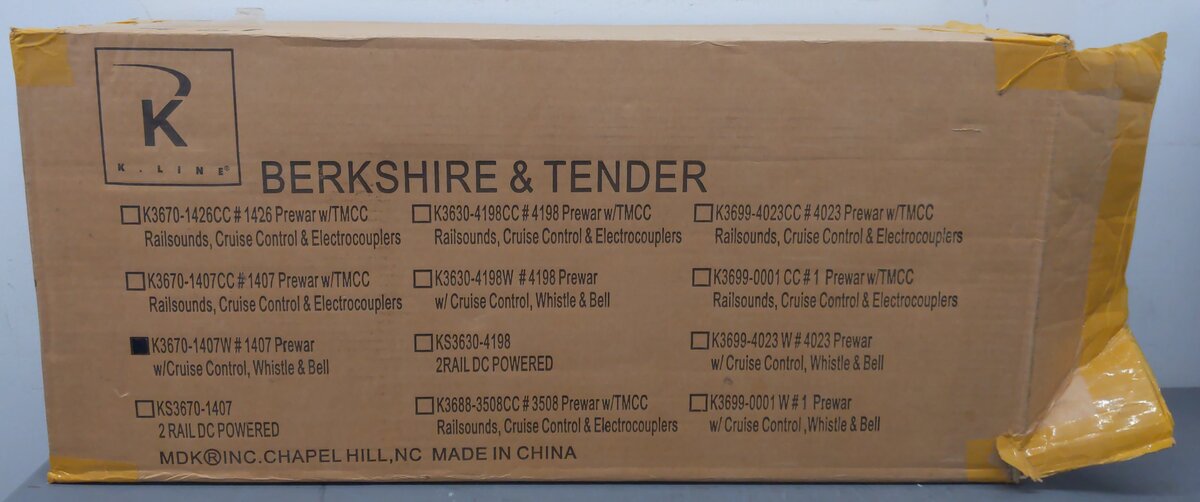 K-Line K3670-1407W O Gauge B&A Berkshire 2-8-4 Steam Locomotive w/Cruise #1407 LN/Box