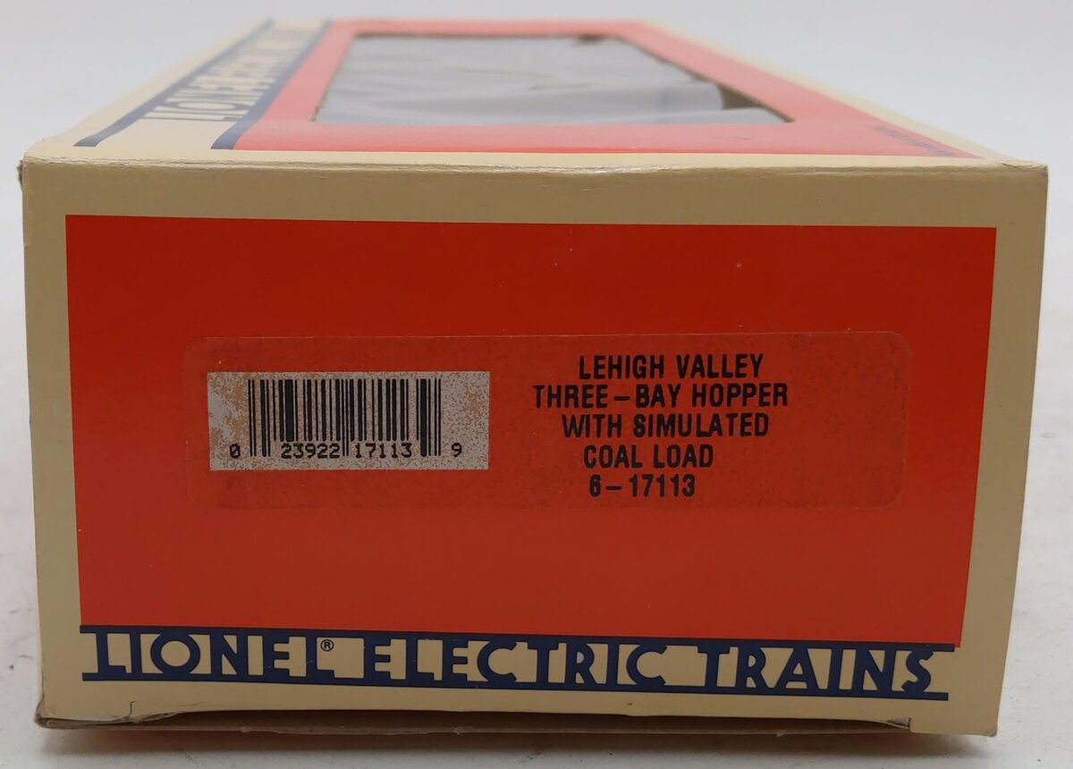Lionel 6-17113 O Gauge Lehigh Valley 3-Bay Hopper with Simulated Coal Load EX/Box