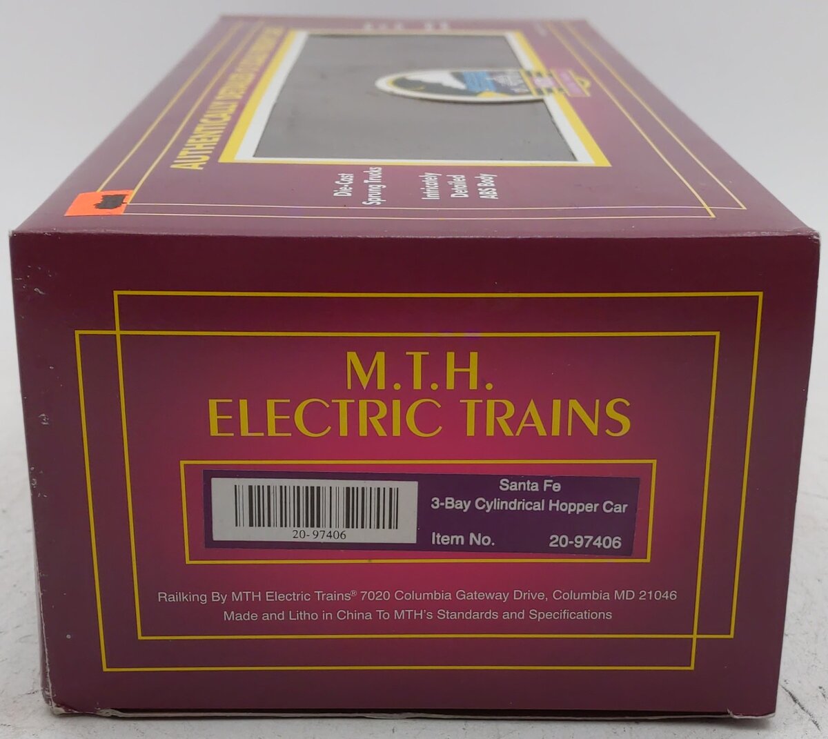 MTH 20-97406 O Gauge Santa Fe 3-Bay Cylindrical Hopper #314952 EX/Box