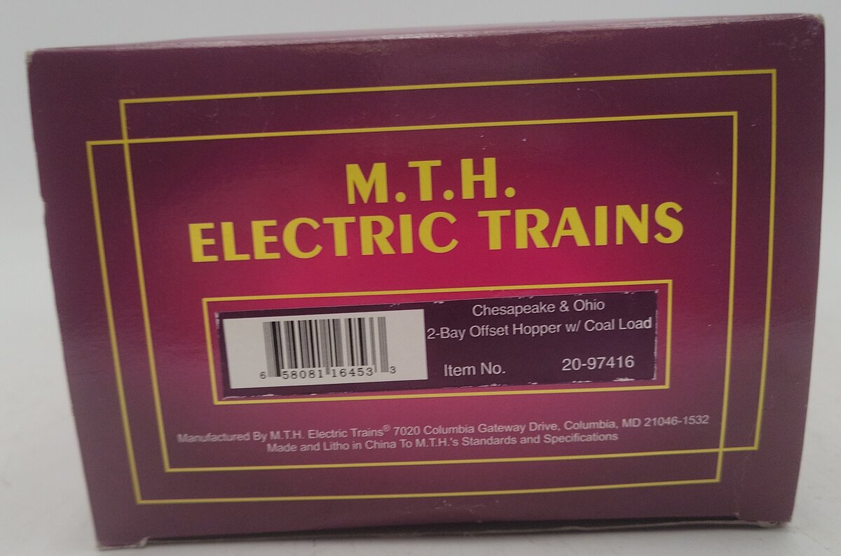 MTH 20-97416 O Gauge Chesapeake & Ohio 2-Bay Hopper w/Coal Load EX/Box