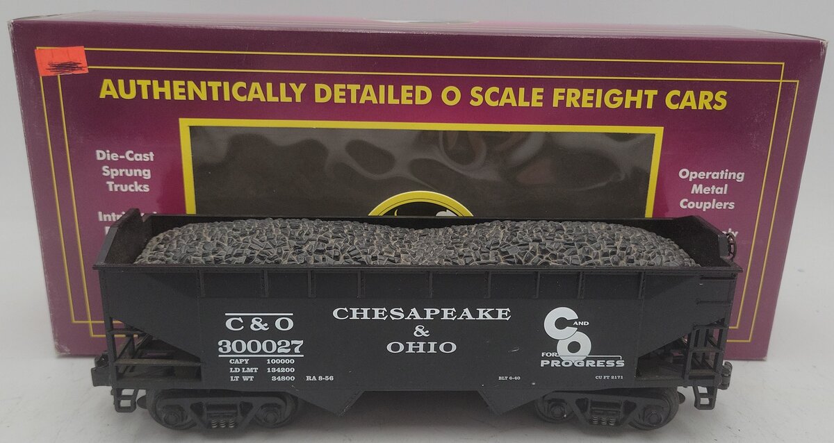 MTH 20-97416 O Gauge Chesapeake & Ohio 2-Bay Hopper w/Coal Load EX/Box