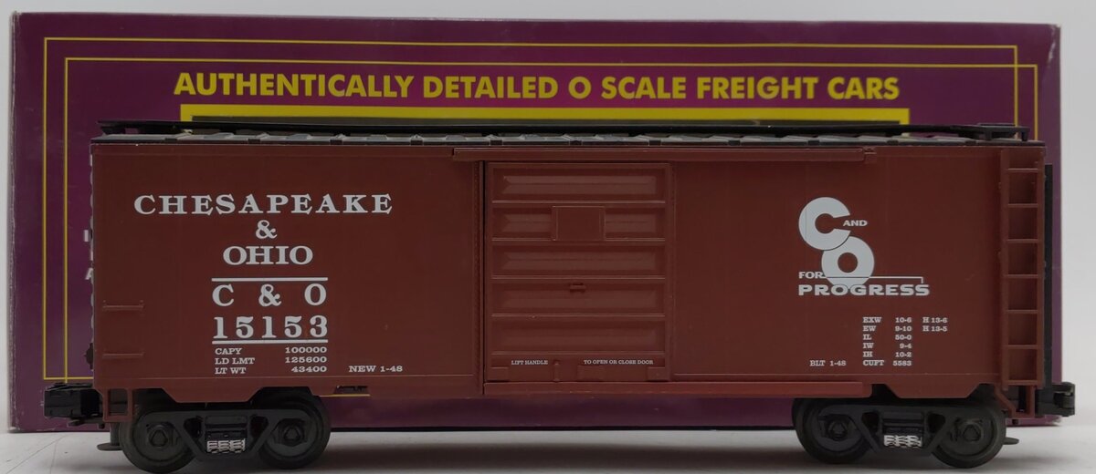 MTH 20-90015A O Gauge Chesapeake & Ohio 40' Single Door Boxcar #15153 EX/Box