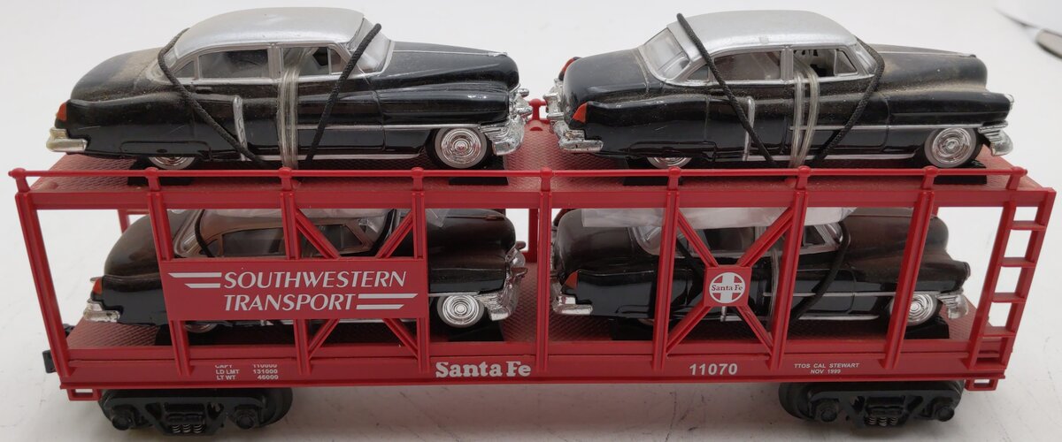 MTH 30-7674 O Gauge UP Southwestern Transport Auto Carrier W/Ertl T-Birds #11071 EX/Box
