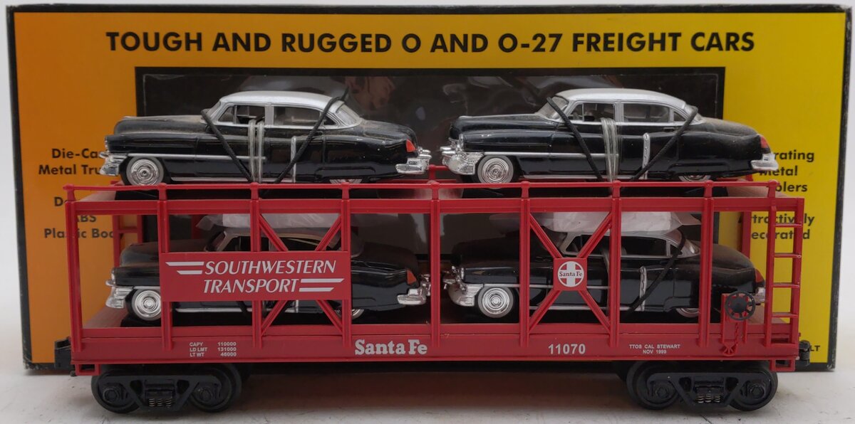 MTH 30-7674 O Gauge UP Southwestern Transport Auto Carrier W/Ertl T-Birds #11071 EX/Box